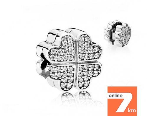 PANDORA Шарм-клипса ЛЕПЕСТКИ ЛЮБВИ серебро S 925 ALE , цирконий
