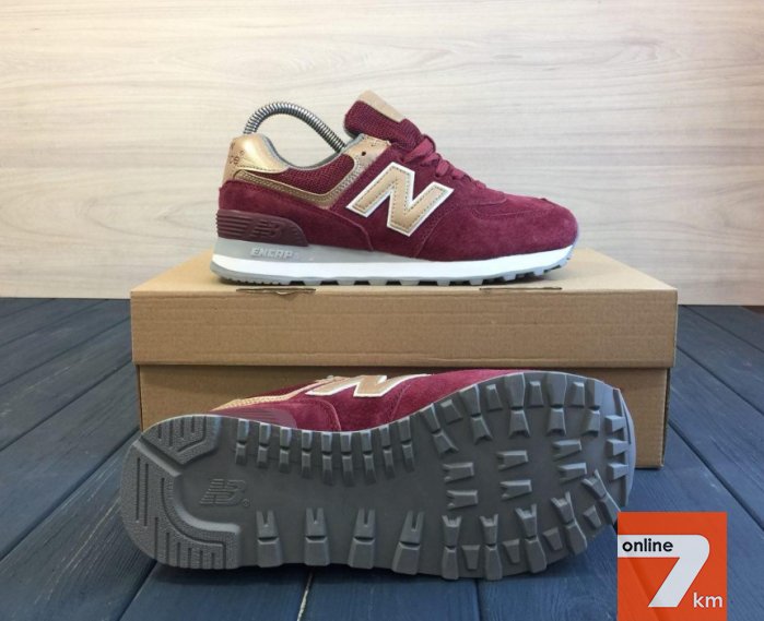 Кроссовки New Balance 574 Bordo Gold, 36-41, замша, ГАРАНТИЯ! ОБЗОР NB