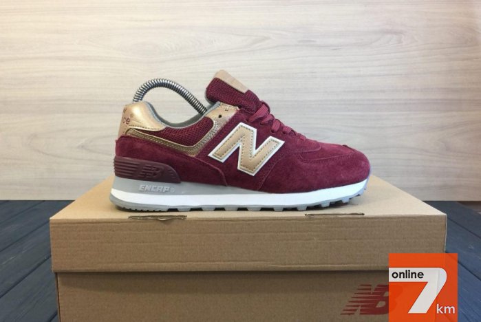 Кроссовки New Balance 574 Bordo Gold, 36-41, замша, ГАРАНТИЯ! ОБЗОР NB